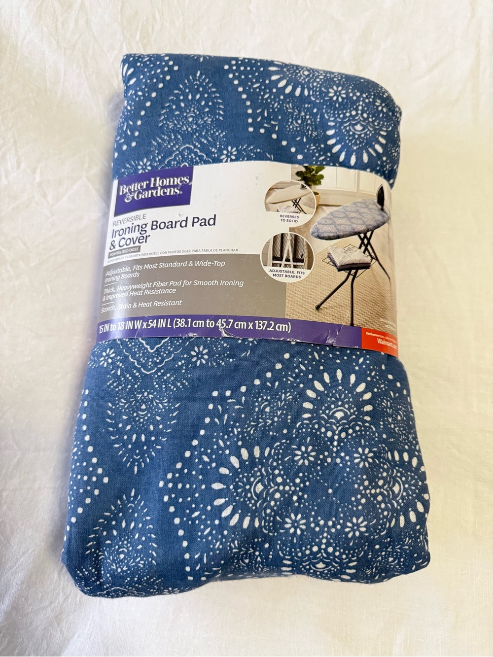 Better Homes & Gardens | Blue Reversible Damask Ironing Board Pad Cover | NWT